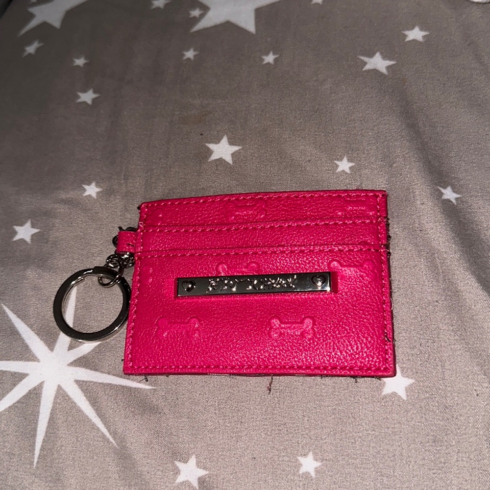 NWT Betsy Johnson hot pink keychain silver accents three card slots dog bone 🦴